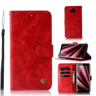 For Sony Xperia 10 Retro Copper Button Crazy Horse Horizontal Flip PU Leather Case with Holder & Card Slots & Wallet & Lanyard(Red)