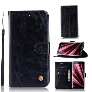 For Sony Xperia 10 Retro Copper Button Crazy Horse Horizontal Flip PU Leather Case with Holder & Card Slots & Wallet & Lanyard(Black)