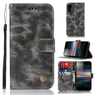For Sony Xperia L3 Retro Copper Button Crazy Horse Horizontal Flip PU Leather Case with Holder & Card Slots & Wallet & Lanyard(Gray)