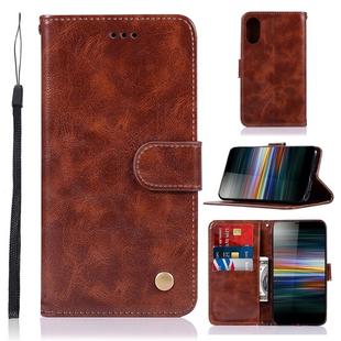 For Sony Xperia L3 Retro Copper Button Crazy Horse Horizontal Flip PU Leather Case with Holder & Card Slots & Wallet & Lanyard(Brown)