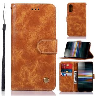For Sony Xperia L3 Retro Copper Button Crazy Horse Horizontal Flip PU Leather Case with Holder & Card Slots & Wallet & Lanyard(Gold Yellow)