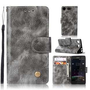 For Sony Xperia XZ1 compact Retro Copper Button Crazy Horse Horizontal Flip PU Leather Case with Holder & Card Slots & Wallet & Lanyard(Gray)