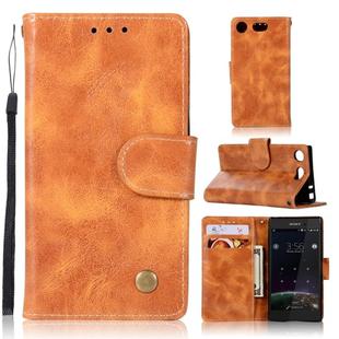 For Sony Xperia XZ1 compact Retro Copper Button Crazy Horse Horizontal Flip PU Leather Case with Holder & Card Slots & Wallet & Lanyard(Gold Yellow)