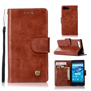 For Sony Xperia X Compact Retro Copper Button Crazy Horse Horizontal Flip PU Leather Case with Holder & Card Slots & Wallet & Lanyard(Brown)