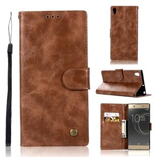 For Sony Xperia XA1 Retro Copper Button Crazy Horse Horizontal Flip PU Leather Case with Holder & Card Slots & Wallet & Lanyard(Brown)