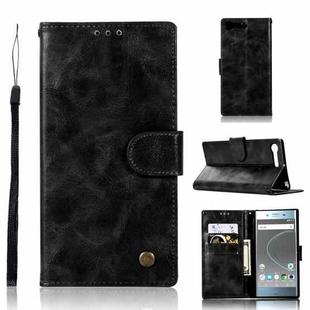 For Sony Xperia XZ Premium Retro Copper Button Crazy Horse Horizontal Flip PU Leather Case with Holder & Card Slots & Wallet & Lanyard(Black)