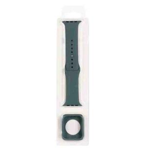 Silicone Watch Band + Watch Protective Case Set For Apple Watch Series 7 45mm (Pine Needle Green)