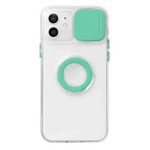 For iPhone 11 Pro Max Sliding Camera Cover Design TPU Protective Case with Ring Holder (Mint Green)