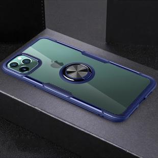 For iPhone 11 Pro Shockproof Transparent TPU + Acrylic Protective Case with Ring Holder(Blue)