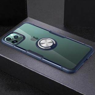 For iPhone 11 Pro Max Shockproof Transparent TPU + Acrylic Protective Case with Ring Holder(Navy Blue)