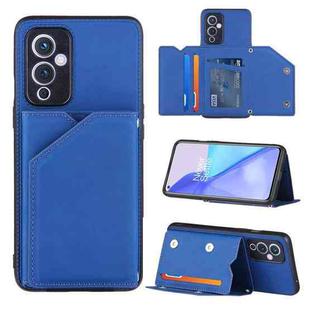 For OnePlus 9 Skin Feel PU + TPU + PC Back Cover Shockproof Case with Card Slots & Holder & Photo Frame(Blue)