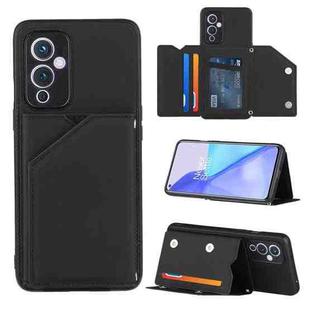 For OnePlus 9 Skin Feel PU + TPU + PC Back Cover Shockproof Case with Card Slots & Holder & Photo Frame(Black)