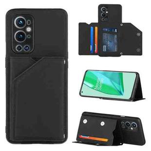 For OnePlus 9 Pro Skin Feel PU + TPU + PC Back Cover Shockproof Case with Card Slots & Holder & Photo Frame(Black)