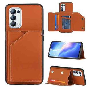 For OPPO A93 5G Skin Feel PU + TPU + PC Back Cover Shockproof Case with Card Slots & Holder & Photo Frame(Brown)
