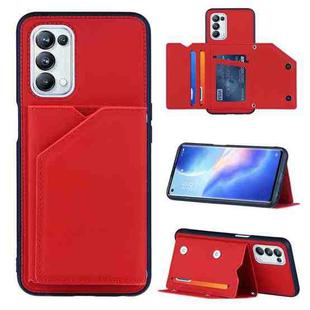 For OPPO A93 5G Skin Feel PU + TPU + PC Back Cover Shockproof Case with Card Slots & Holder & Photo Frame(Red)