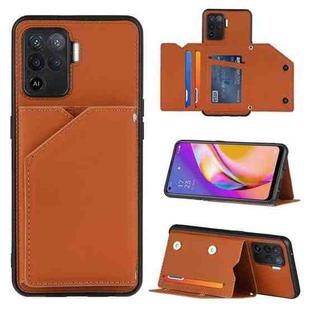 For OPPO A94 Skin Feel PU + TPU + PC Back Cover Shockproof Case with Card Slots & Holder & Photo Frame(Brown)