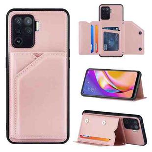 For OPPO A94 Skin Feel PU + TPU + PC Back Cover Shockproof Case with Card Slots & Holder & Photo Frame(Rose Gold)