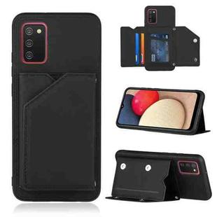 For Samsung Galaxy A02s (US Version) Skin Feel PU + TPU + PC Back Cover Shockproof Case with Card Slots & Holder & Photo Frame(Black)