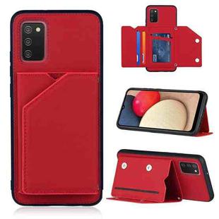 For Samsung Galaxy A02s (US Version) Skin Feel PU + TPU + PC Back Cover Shockproof Case with Card Slots & Holder & Photo Frame(Red)