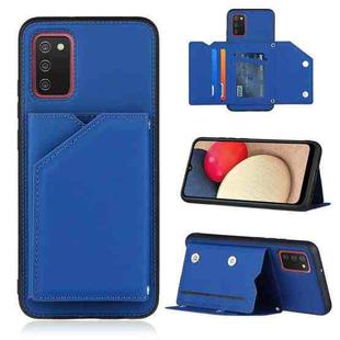 For Samsung Galaxy A02s (EU Version) Skin Feel PU + TPU + PC Back Cover Shockproof Case with Card Slots & Holder & Photo Frame(Blue)