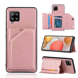 For Samsung Galaxy A42 5G Skin Feel PU + TPU + PC Back Cover Shockproof Case with Card Slots & Holder & Photo Frame(Rose Gold)