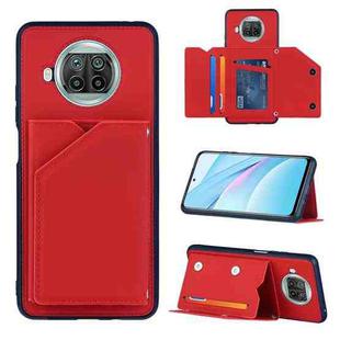 For Xiaomi Mi 10T Lite 5G Skin Feel PU + TPU + PC Back Cover Shockproof Case with Card Slots & Holder & Photo Frame(Red)