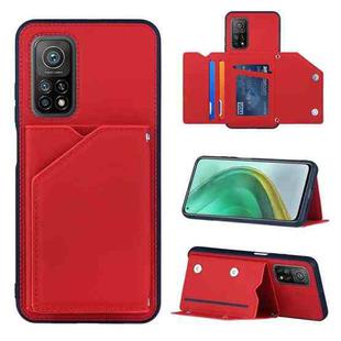 For Xiaomi Mi 10T 5G / 10T Pro 5G Skin Feel PU + TPU + PC Back Cover Shockproof Case with Card Slots & Holder & Photo Frame(Red)