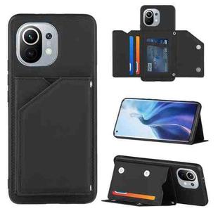 For Xiaomi Mi 11 Skin Feel PU + TPU + PC Back Cover Shockproof Case with Card Slots & Holder & Photo Frame(Black)