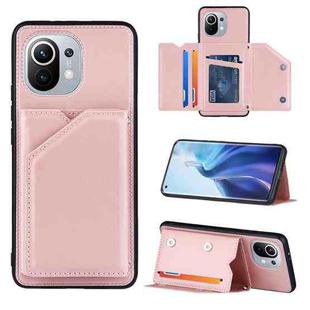 For Xiaomi Mi 11 Skin Feel PU + TPU + PC Back Cover Shockproof Case with Card Slots & Holder & Photo Frame(Rose Gold)