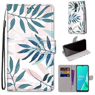 For OPPO A9 (2020) / A5 (2020) / A11X / A11 Coloured Drawing Cross Texture Horizontal Flip PU Leather Case with Holder & Card Slots & Wallet & Lanyard(Pink Green Leaf)