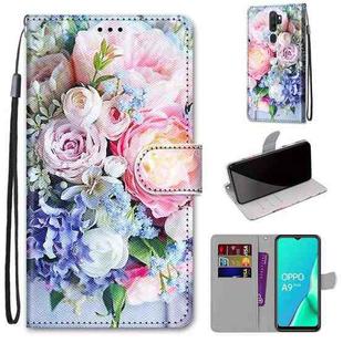 For OPPO A9 (2020) / A5 (2020) / A11X / A11 Coloured Drawing Cross Texture Horizontal Flip PU Leather Case with Holder & Card Slots & Wallet & Lanyard(Light Pink Bouquet)