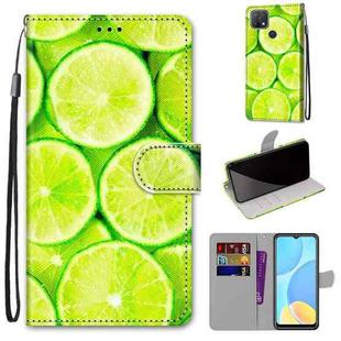 For OPPO A15 / A15s Coloured Drawing Cross Texture Horizontal Flip PU Leather Case with Holder & Card Slots & Wallet & Lanyard(Green Lemon)