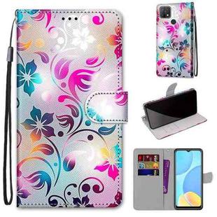 For OPPO A15 / A15s Coloured Drawing Cross Texture Horizontal Flip PU Leather Case with Holder & Card Slots & Wallet & Lanyard(Gradient Colorful Flower)