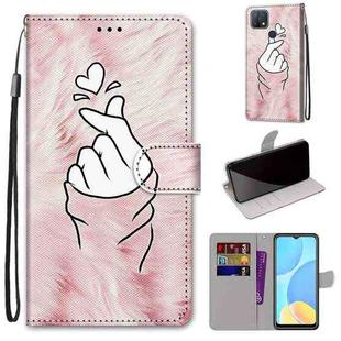 For OPPO A15 / A15s Coloured Drawing Cross Texture Horizontal Flip PU Leather Case with Holder & Card Slots & Wallet & Lanyard(Pink Hands Heart)