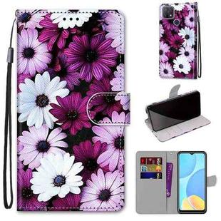 For OPPO A15 / A15s Coloured Drawing Cross Texture Horizontal Flip PU Leather Case with Holder & Card Slots & Wallet & Lanyard(Chrysanthemum Pink White Purple)