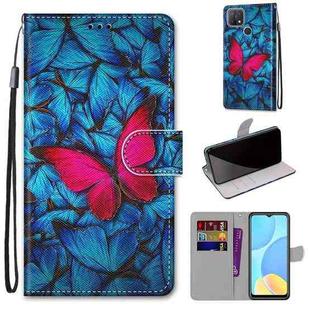 For OPPO A15 / A15s Coloured Drawing Cross Texture Horizontal Flip PU Leather Case with Holder & Card Slots & Wallet & Lanyard(Blue Red Butterfly)