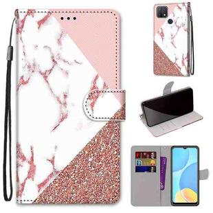 For OPPO A15 / A15s Coloured Drawing Cross Texture Horizontal Flip PU Leather Case with Holder & Card Slots & Wallet & Lanyard(Pink Stone Texture)