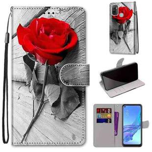 For OPPO A53 4G(2020) / A53s / A32 / A33 (2020) Coloured Drawing Cross Texture Horizontal Flip PU Leather Case with Holder & Card Slots & Wallet & Lanyard(Wood Red Rose)