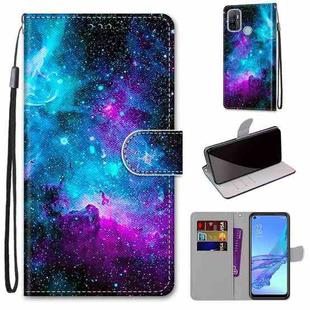 For OPPO A53 4G(2020) / A53s / A32 / A33 (2020) Coloured Drawing Cross Texture Horizontal Flip PU Leather Case with Holder & Card Slots & Wallet & Lanyard(Purple Green Starry Sky)