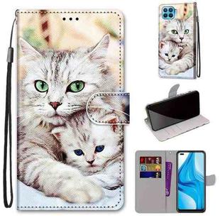 For OPPO F17 Pro / A93 4G / Reno4 Lite / Reno4 F Coloured Drawing Cross Texture Horizontal Flip PU Leather Case with Holder & Card Slots & Wallet & Lanyard(Big Cat Holding Kitten)