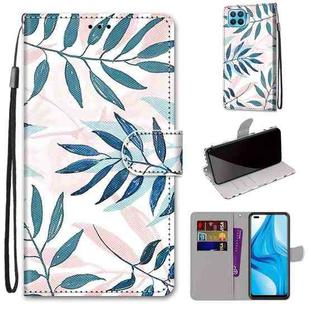 For OPPO F17 Pro / A93 4G / Reno4 Lite / Reno4 F Coloured Drawing Cross Texture Horizontal Flip PU Leather Case with Holder & Card Slots & Wallet & Lanyard(Pink Green Leaf)