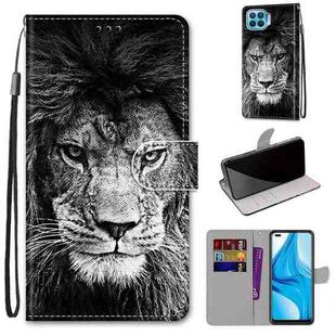 For OPPO F17 Pro / A93 4G / Reno4 Lite / Reno4 F Coloured Drawing Cross Texture Horizontal Flip PU Leather Case with Holder & Card Slots & Wallet & Lanyard(Black White Lion Head)