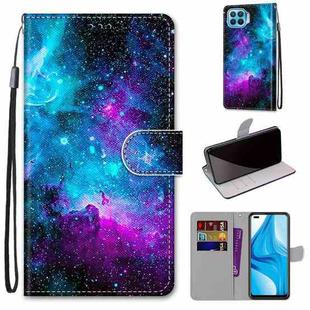 For OPPO F17 Pro / A93 4G / Reno4 Lite / Reno4 F Coloured Drawing Cross Texture Horizontal Flip PU Leather Case with Holder & Card Slots & Wallet & Lanyard(Purple Green Starry Sky)