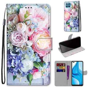 For OPPO F17 Pro / A93 4G / Reno4 Lite / Reno4 F Coloured Drawing Cross Texture Horizontal Flip PU Leather Case with Holder & Card Slots & Wallet & Lanyard(Light Pink Bouquet)