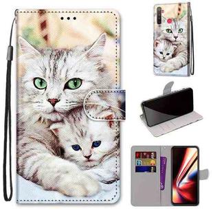 For OPPO Realme 5 / 5s / 5i / C3 / C3i / 6i / Narzo10 / 10A / 20A Coloured Drawing Cross Texture Horizontal Flip PU Leather Case with Holder & Card Slots & Wallet & Lanyard(Big Cat Holding Kitten)