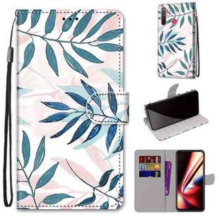For OPPO Realme 5 / 5s / 5i / C3 / C3i / 6i / Narzo10 / 10A / 20A Coloured Drawing Cross Texture Horizontal Flip PU Leather Case with Holder & Card Slots & Wallet & Lanyard(Pink Green Leaf)