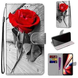 For OPPO Realme 5 / 5s / 5i / C3 / C3i / 6i / Narzo10 / 10A / 20A Coloured Drawing Cross Texture Horizontal Flip PU Leather Case with Holder & Card Slots & Wallet & Lanyard(Wood Red Rose)