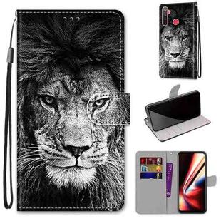 For OPPO Realme 5 / 5s / 5i / C3 / C3i / 6i / Narzo10 / 10A / 20A Coloured Drawing Cross Texture Horizontal Flip PU Leather Case with Holder & Card Slots & Wallet & Lanyard(Black White Lion Head)