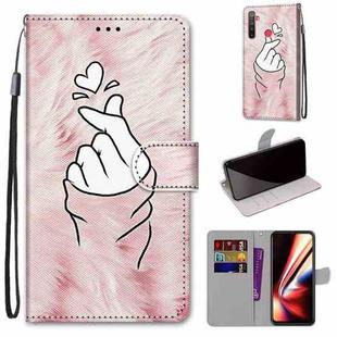 For OPPO Realme 5 / 5s / 5i / C3 / C3i / 6i / Narzo10 / 10A / 20A Coloured Drawing Cross Texture Horizontal Flip PU Leather Case with Holder & Card Slots & Wallet & Lanyard(Pink Hands Heart)