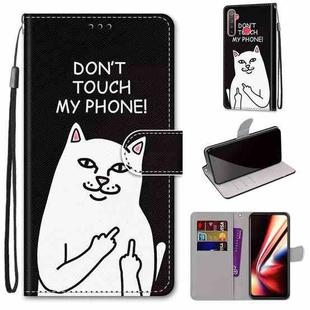 For OPPO Realme 5 / 5s / 5i / C3 / C3i / 6i / Narzo10 / 10A / 20A Coloured Drawing Cross Texture Horizontal Flip PU Leather Case with Holder & Card Slots & Wallet & Lanyard(Middle Finger White Cat)